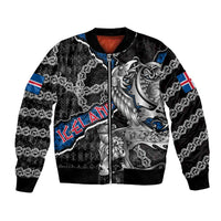 Personalized Iceland Vikings Bomber Jacket Nordic Lion Bound in Runes and Chains