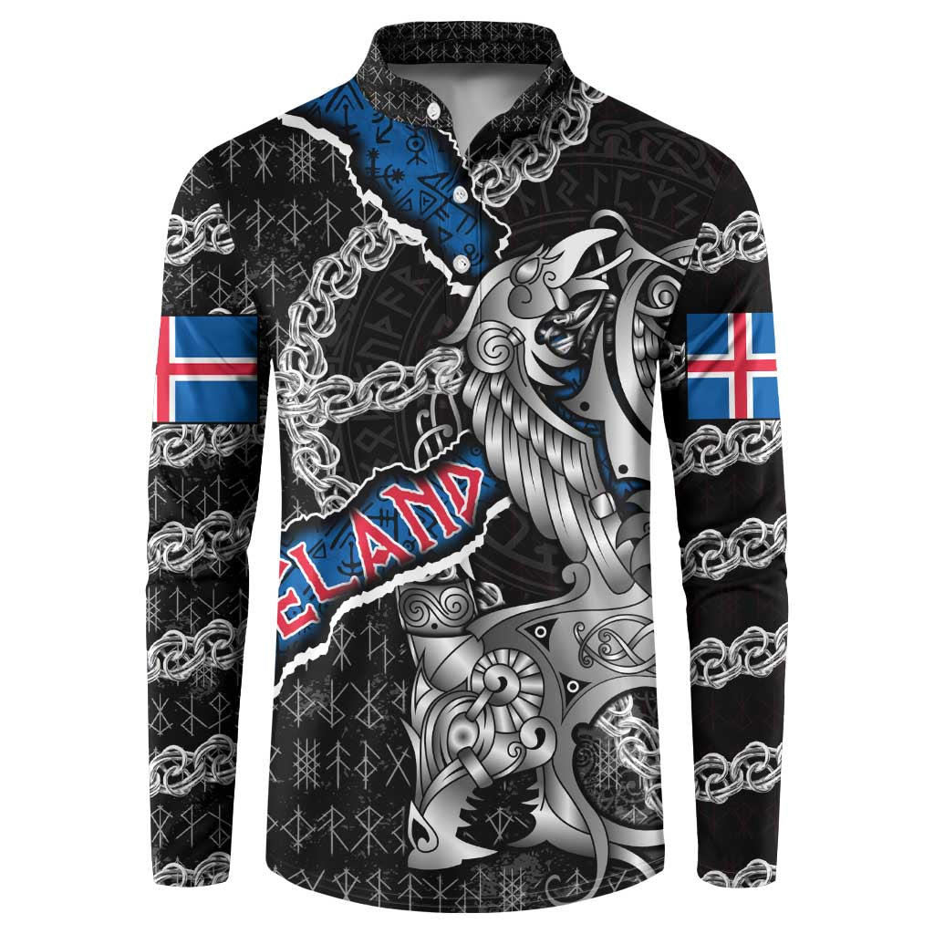 Personalized Iceland Vikings Button Sweatshirt Nordic Lion Bound in Runes and Chains