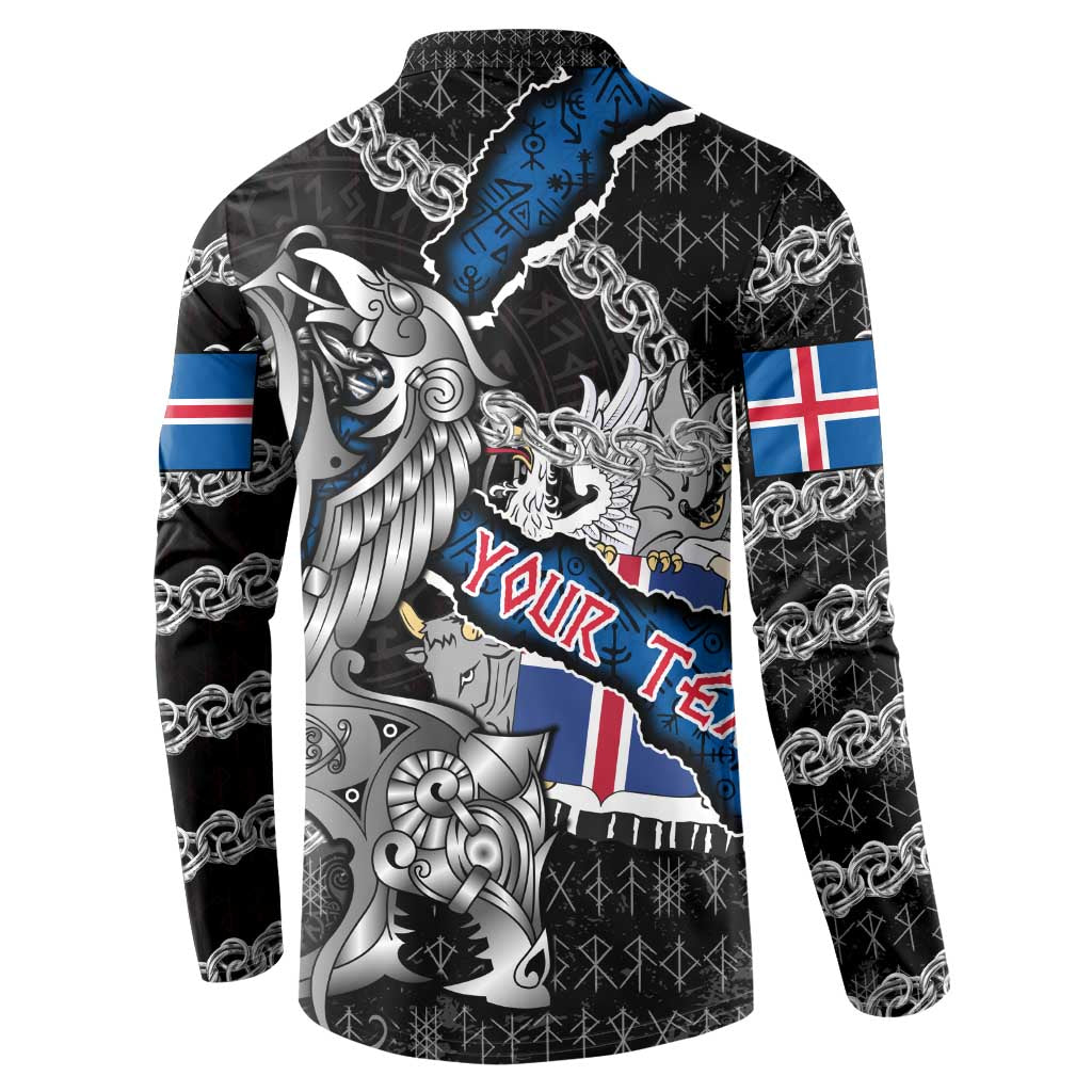 Personalized Iceland Vikings Button Sweatshirt Nordic Lion Bound in Runes and Chains