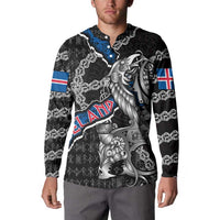 Personalized Iceland Vikings Button Sweatshirt Nordic Lion Bound in Runes and Chains