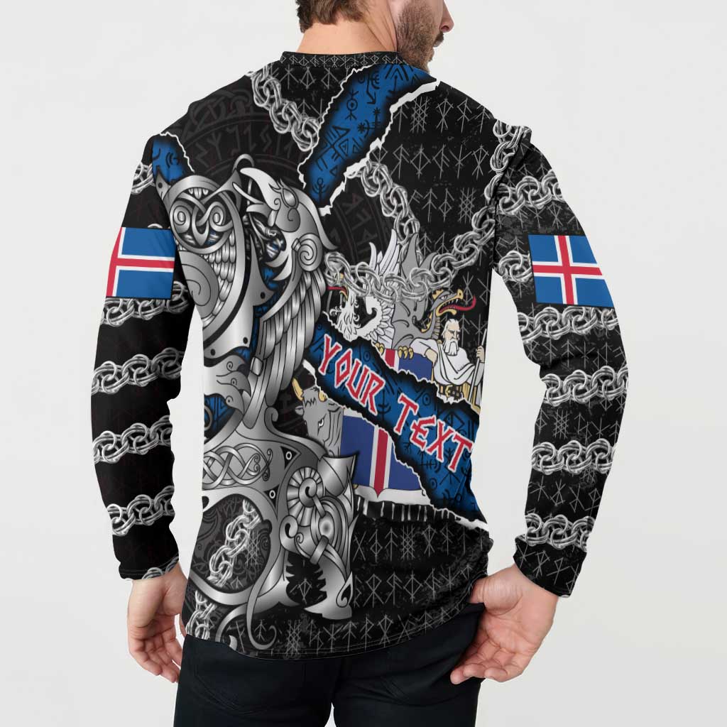 Personalized Iceland Vikings Button Sweatshirt Nordic Lion Bound in Runes and Chains