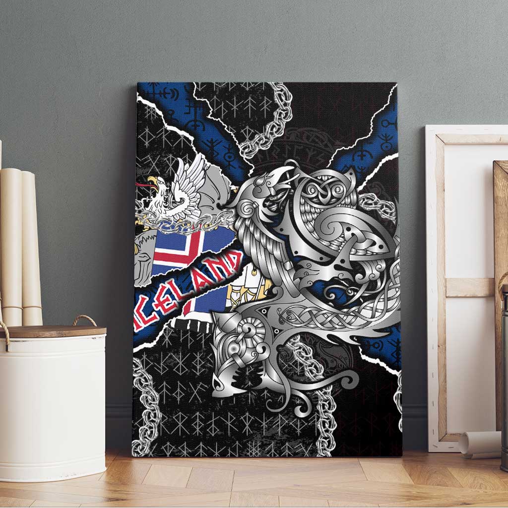 Iceland Vikings Canvas Wall Art Nordic Lion Bound in Runes and Chains