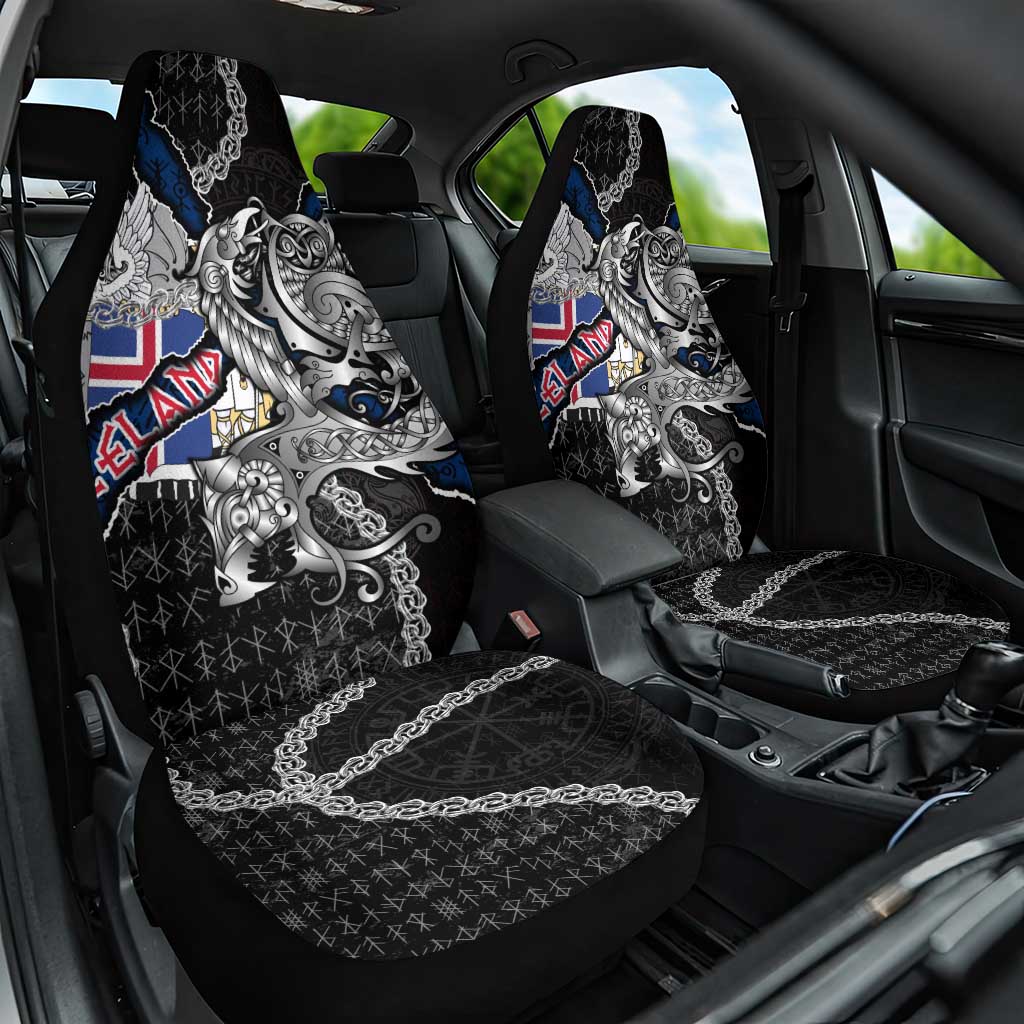 Iceland Vikings Car Seat Cover Nordic Lion Bound in Runes and Chains