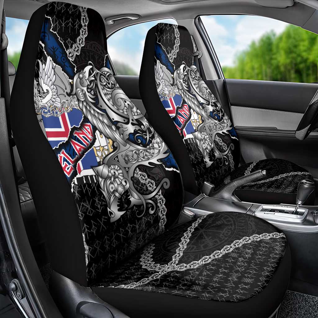 Iceland Vikings Car Seat Cover Nordic Lion Bound in Runes and Chains