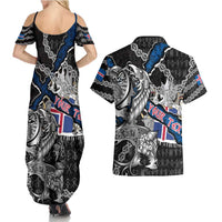 Personalized Iceland Vikings Couples Matching Summer Maxi Dress and Hawaiian Shirt Nordic Lion Bound in Runes and Chains