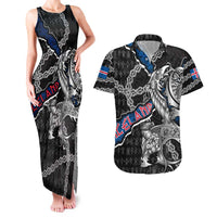 Personalized Iceland Vikings Couples Matching Tank Maxi Dress and Hawaiian Shirt Nordic Lion Bound in Runes and Chains