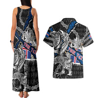 Personalized Iceland Vikings Couples Matching Tank Maxi Dress and Hawaiian Shirt Nordic Lion Bound in Runes and Chains