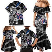 Personalized Iceland Vikings Family Matching Mermaid Dress and Hawaiian Shirt Nordic Lion Bound in Runes and Chains