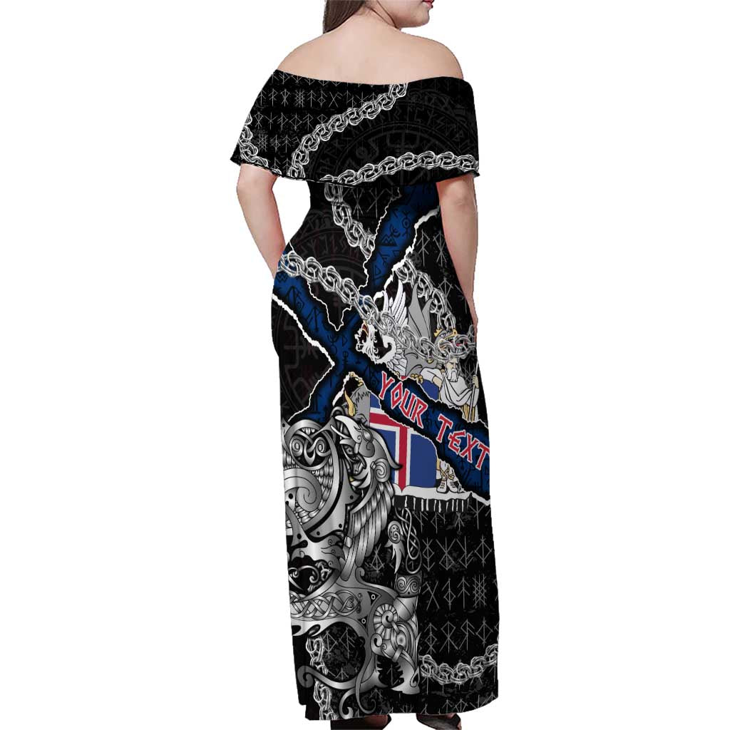 Personalized Iceland Vikings Family Matching Off Shoulder Maxi Dress and Hawaiian Shirt Nordic Lion Bound in Runes and Chains