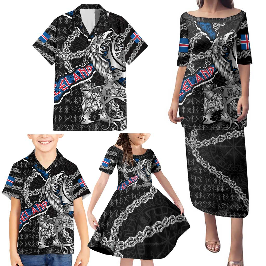 Personalized Iceland Vikings Family Matching Puletasi and Hawaiian Shirt Nordic Lion Bound in Runes and Chains