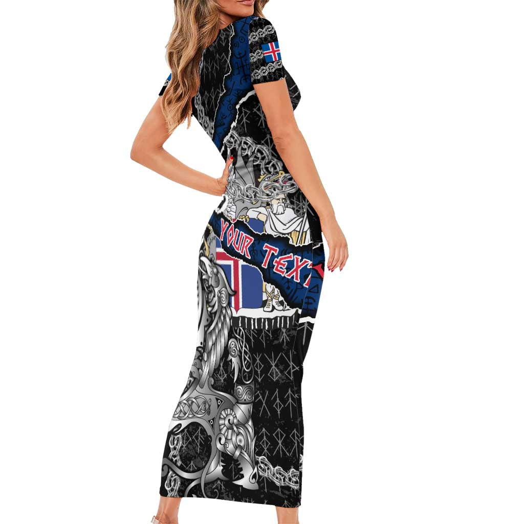 Personalized Iceland Vikings Family Matching Short Sleeve Bodycon Dress and Hawaiian Shirt Nordic Lion Bound in Runes and Chains