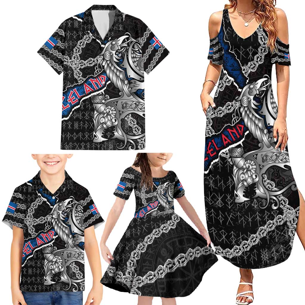 Personalized Iceland Vikings Family Matching Summer Maxi Dress and Hawaiian Shirt Nordic Lion Bound in Runes and Chains