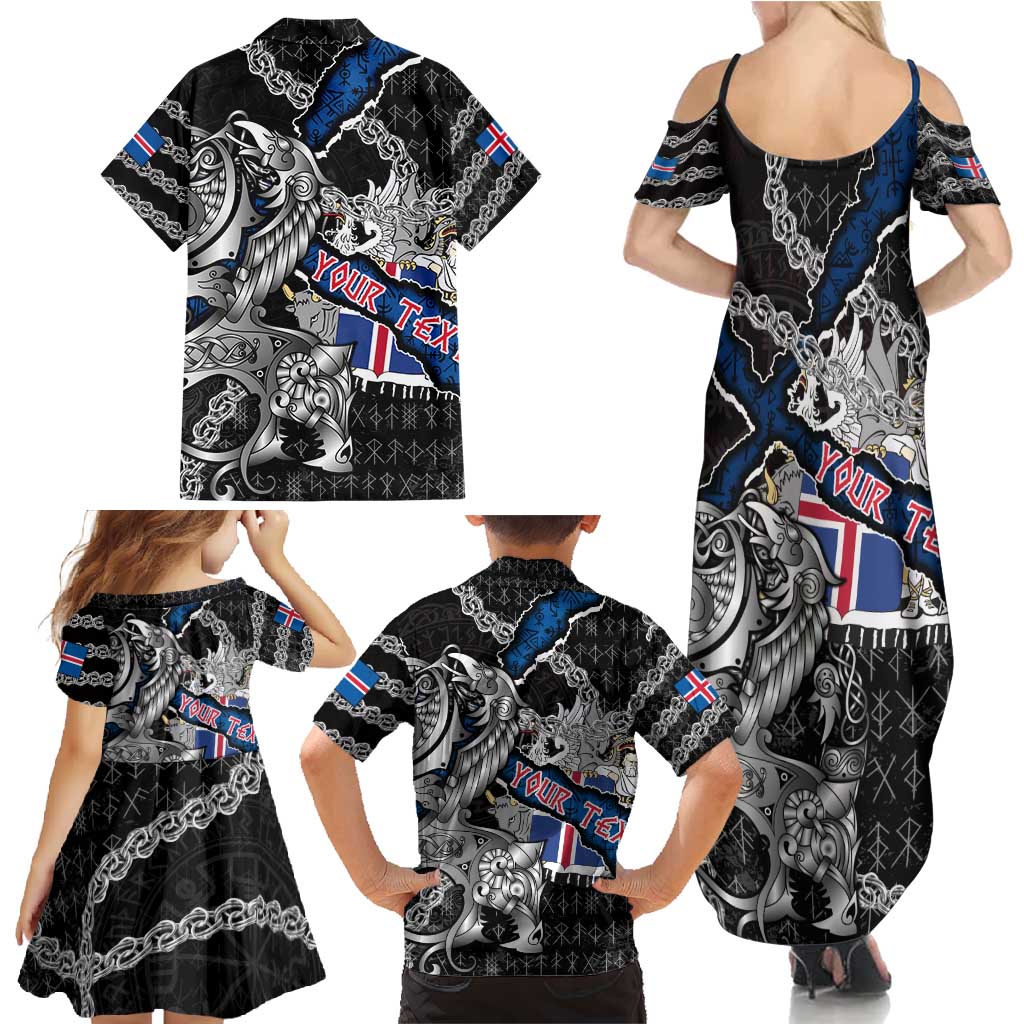 Personalized Iceland Vikings Family Matching Summer Maxi Dress and Hawaiian Shirt Nordic Lion Bound in Runes and Chains