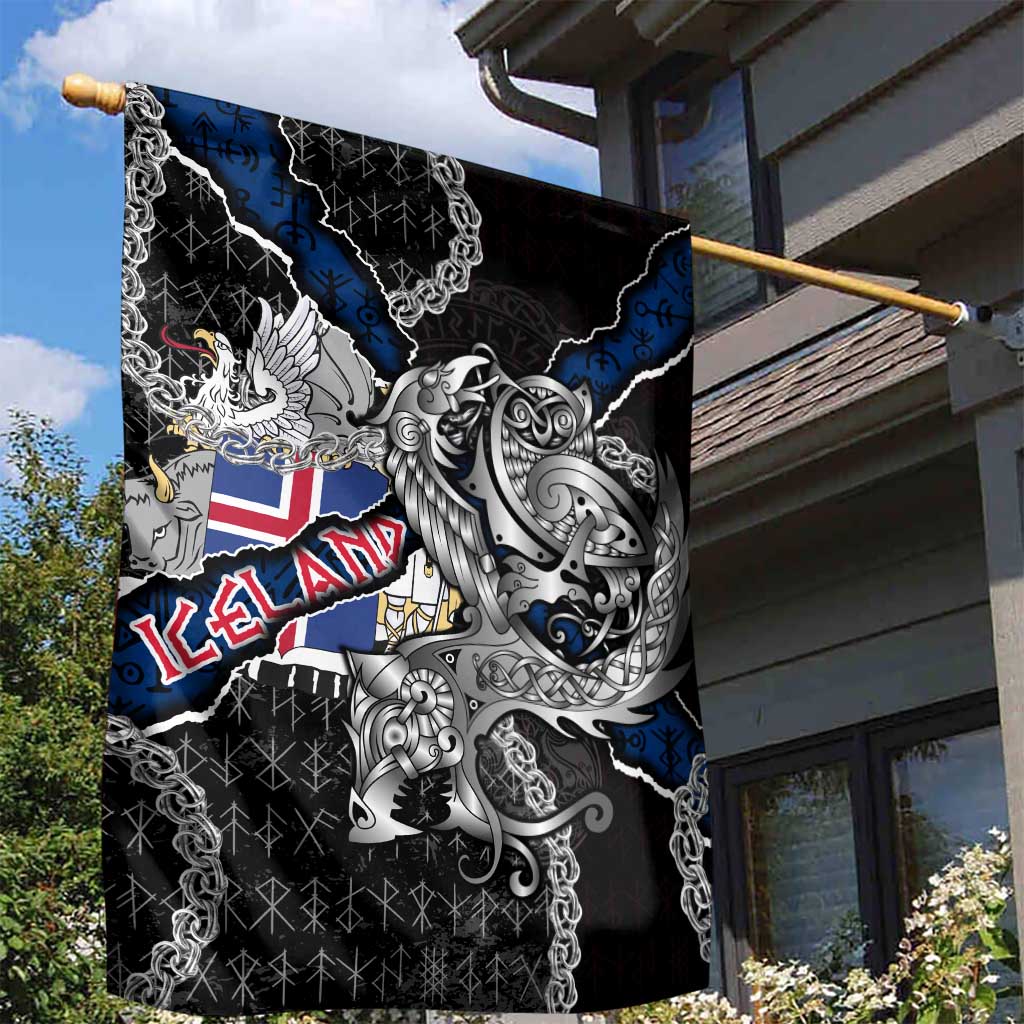 Iceland Vikings Garden Flag Nordic Lion Bound in Runes and Chains