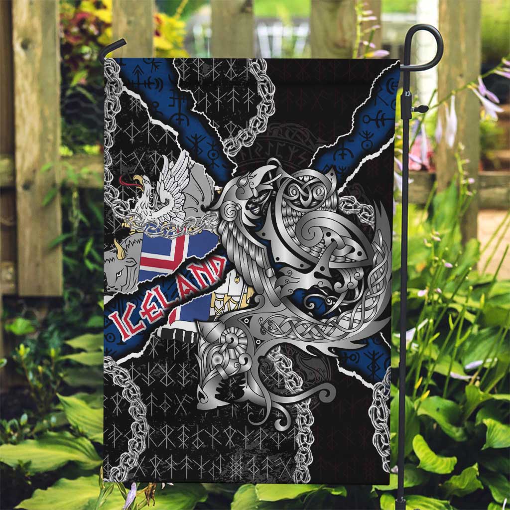 Iceland Vikings Garden Flag Nordic Lion Bound in Runes and Chains