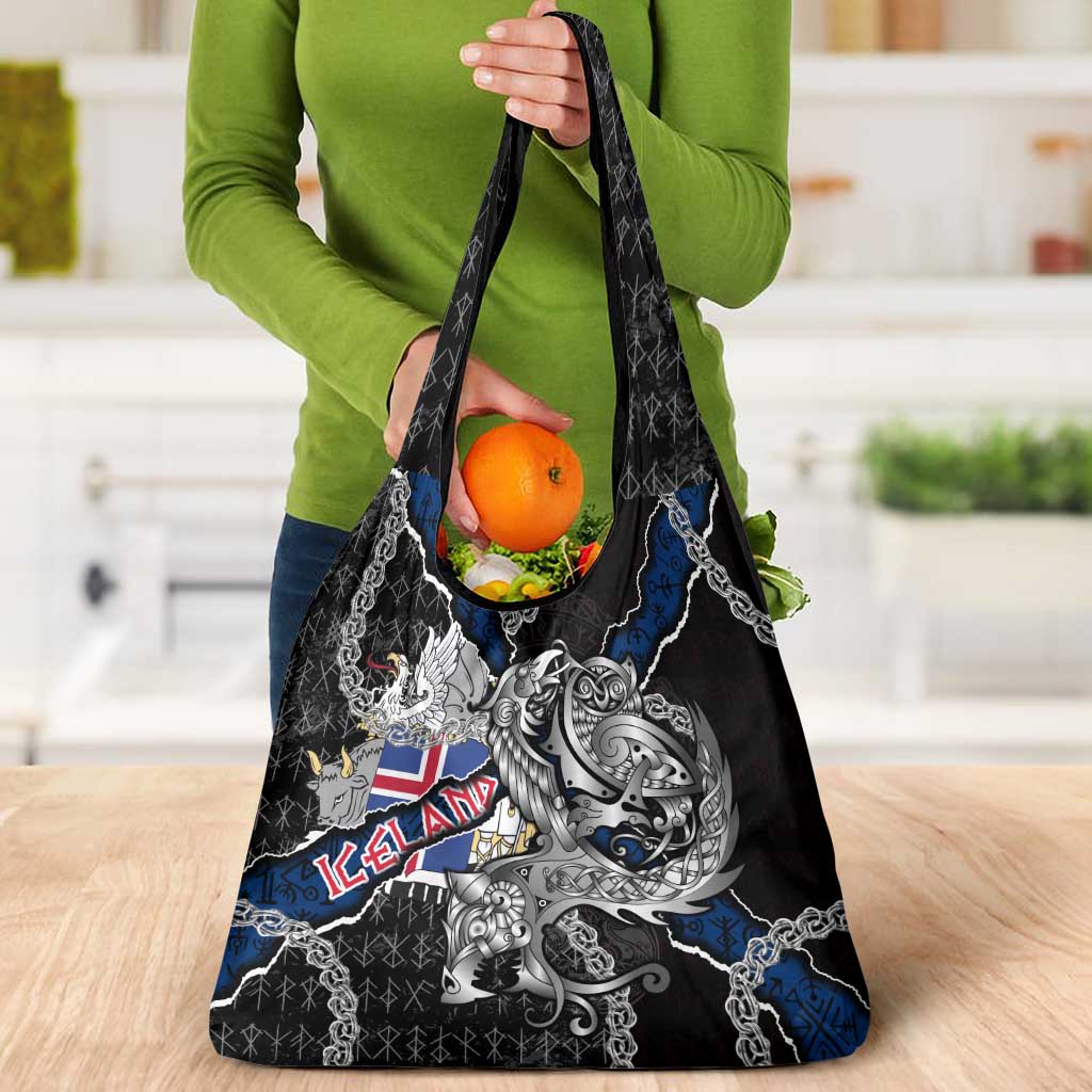 Iceland Vikings Grocery Bag Nordic Lion Bound in Runes and Chains