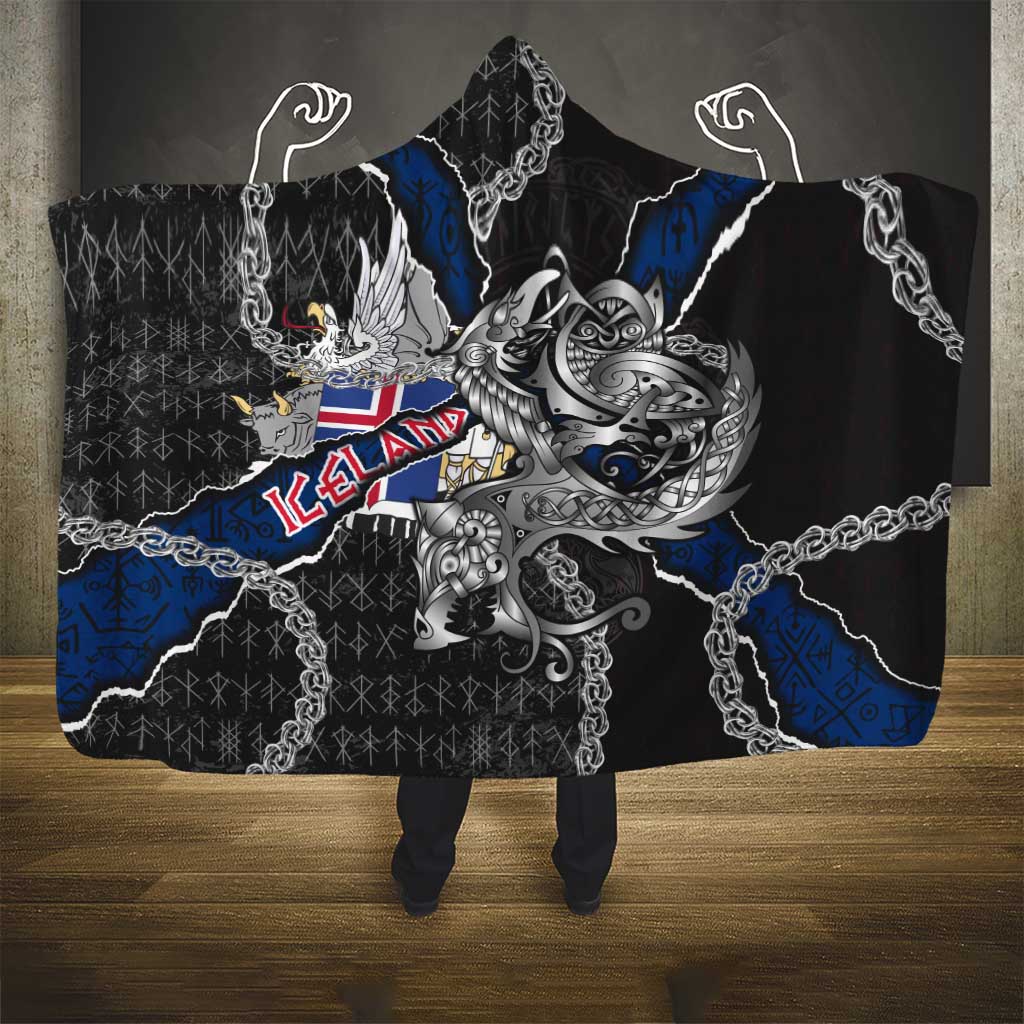 Iceland Vikings Hooded Blanket Nordic Lion Bound in Runes and Chains