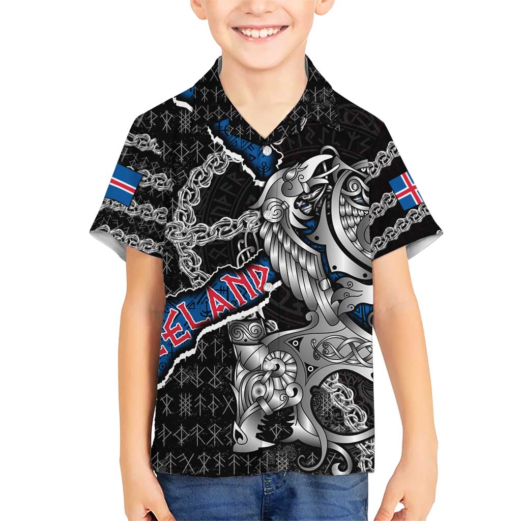 Personalized Iceland Vikings Kid Hawaiian Shirt Nordic Lion Bound in Runes and Chains