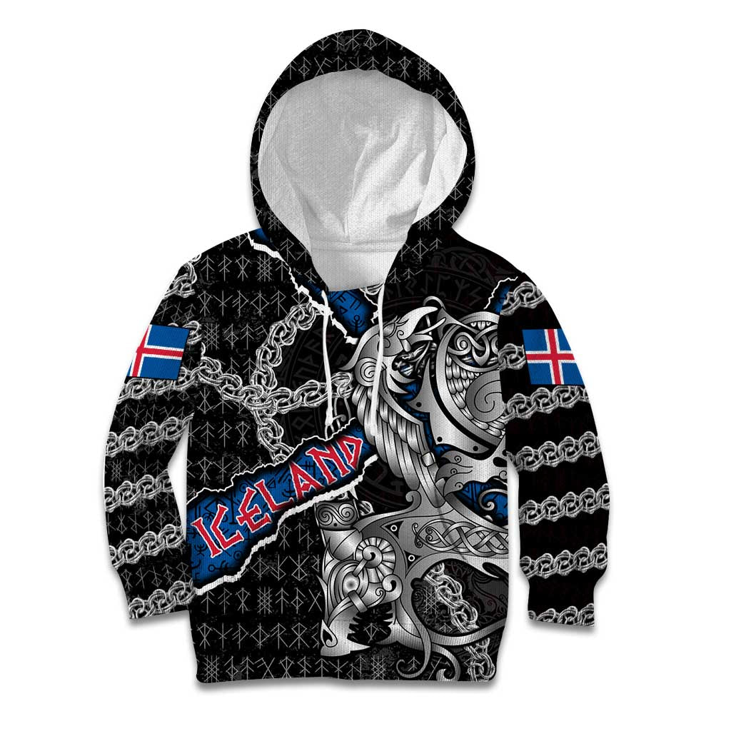 Personalized Iceland Vikings Kid Hoodie Nordic Lion Bound in Runes and Chains