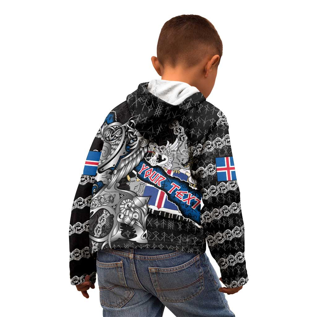Personalized Iceland Vikings Kid Hoodie Nordic Lion Bound in Runes and Chains