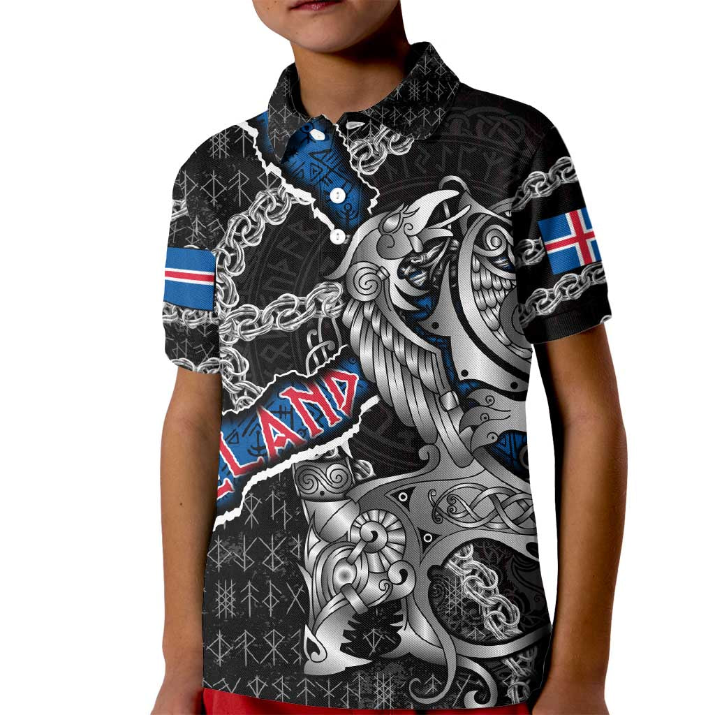 Personalized Iceland Vikings Kid Polo Shirt Nordic Lion Bound in Runes and Chains