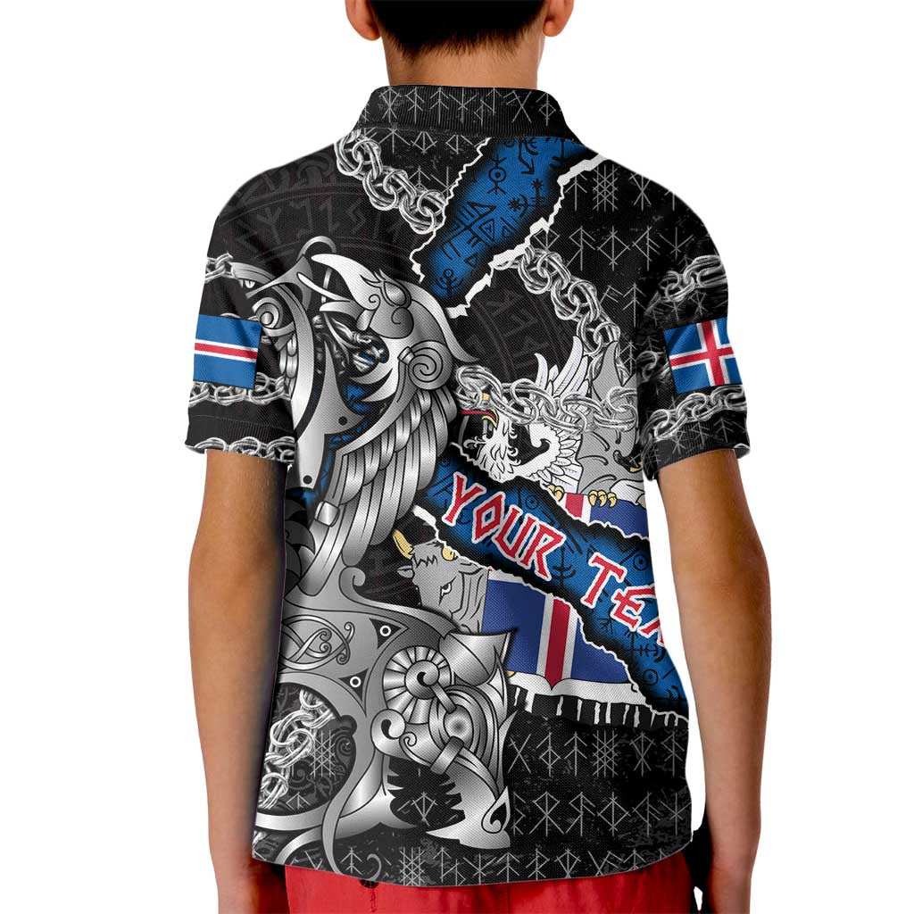 Personalized Iceland Vikings Kid Polo Shirt Nordic Lion Bound in Runes and Chains