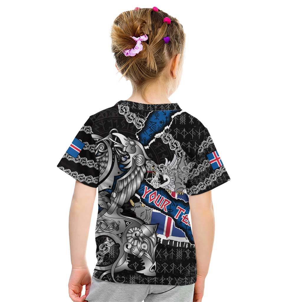 Personalized Iceland Vikings Kid T Shirt Nordic Lion Bound in Runes and Chains