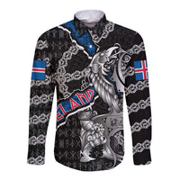 Personalized Iceland Vikings Long Sleeve Button Shirt Nordic Lion Bound in Runes and Chains