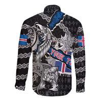 Personalized Iceland Vikings Long Sleeve Button Shirt Nordic Lion Bound in Runes and Chains