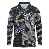 Personalized Iceland Vikings Long Sleeve Polo Shirt Nordic Lion Bound in Runes and Chains