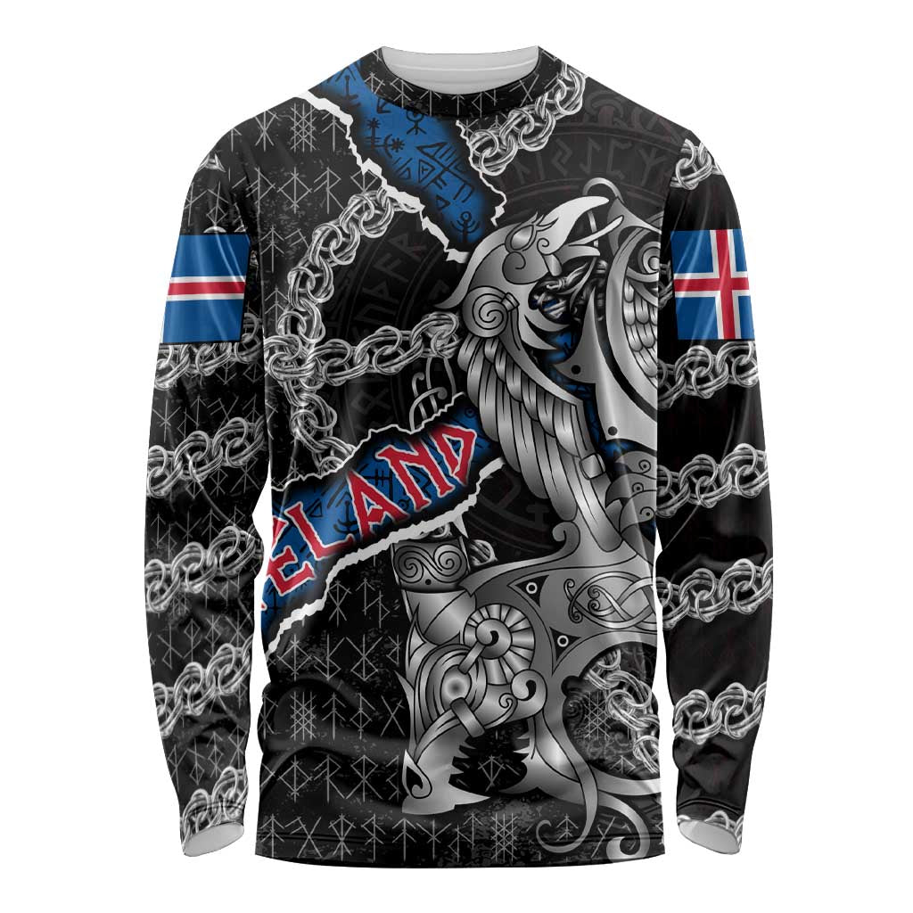 Personalized Iceland Vikings Long Sleeve Shirt Nordic Lion Bound in Runes and Chains