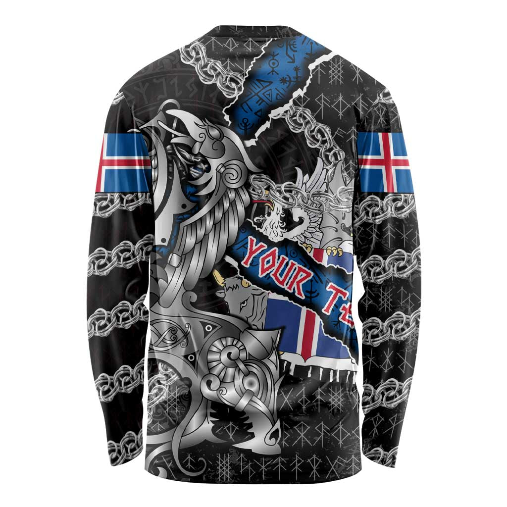 Personalized Iceland Vikings Long Sleeve Shirt Nordic Lion Bound in Runes and Chains