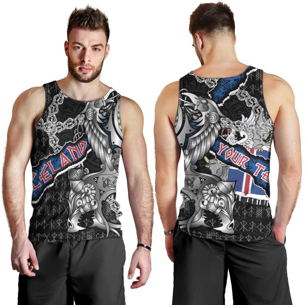 Personalized Iceland Vikings Men Tank Top Nordic Lion Bound in Runes and Chains