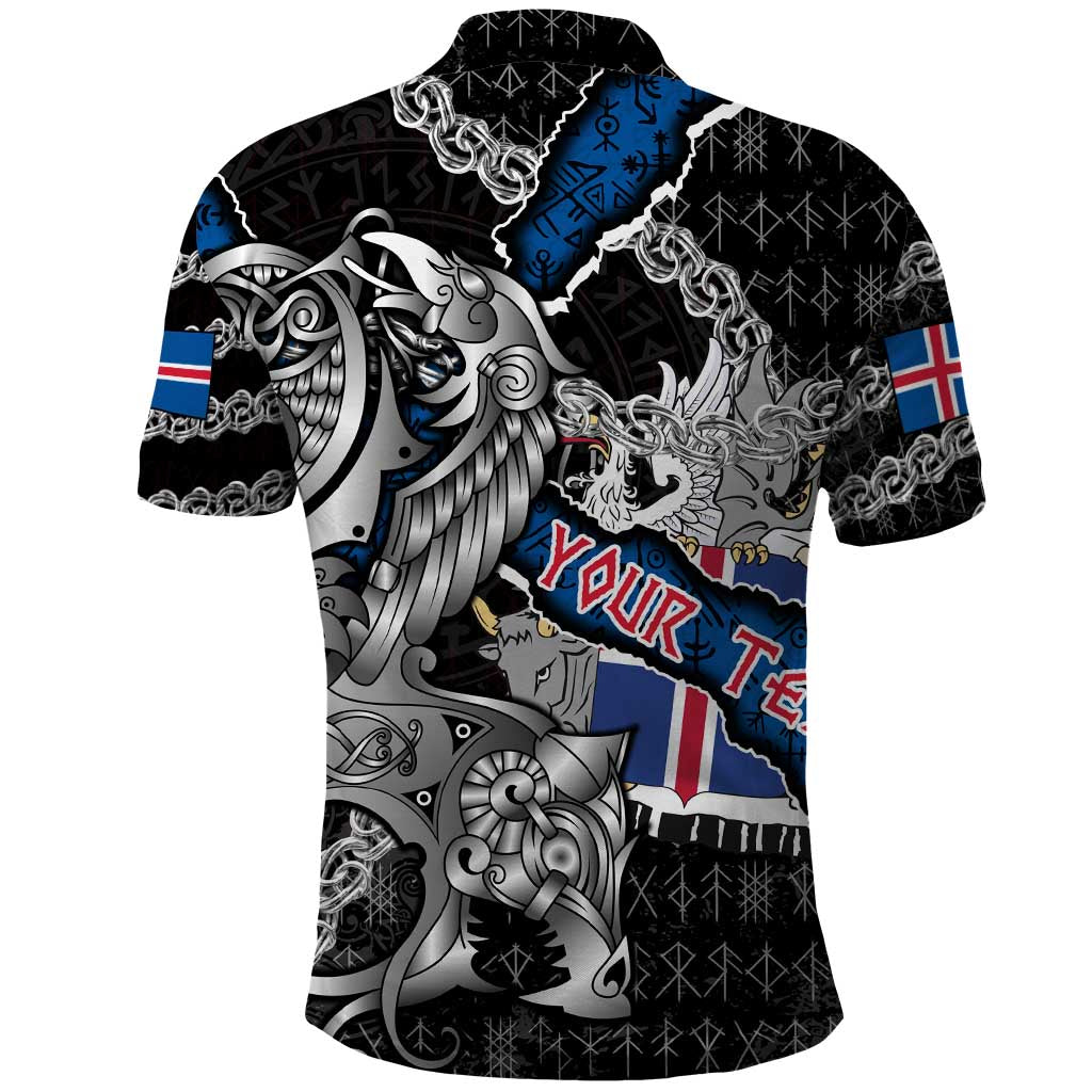Personalized Iceland Vikings Polo Shirt Nordic Lion Bound in Runes and Chains