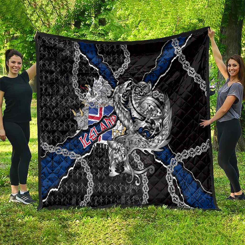 Iceland Vikings Quilt Nordic Lion Bound in Runes and Chains