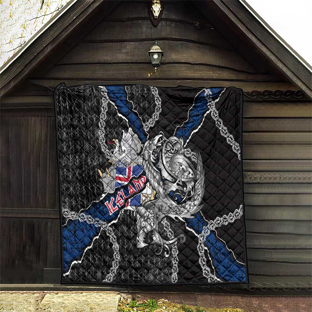 Iceland Vikings Quilt Nordic Lion Bound in Runes and Chains