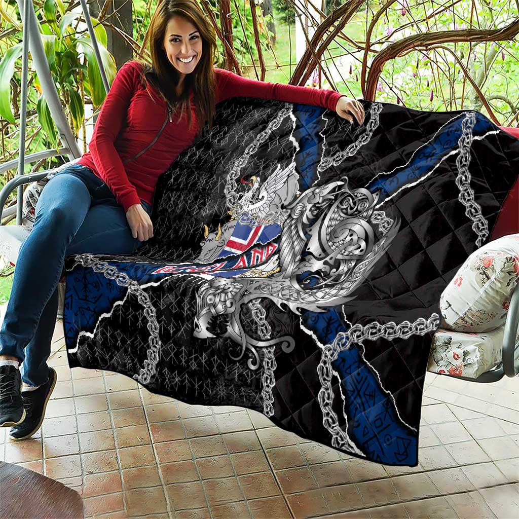 Iceland Vikings Quilt Nordic Lion Bound in Runes and Chains
