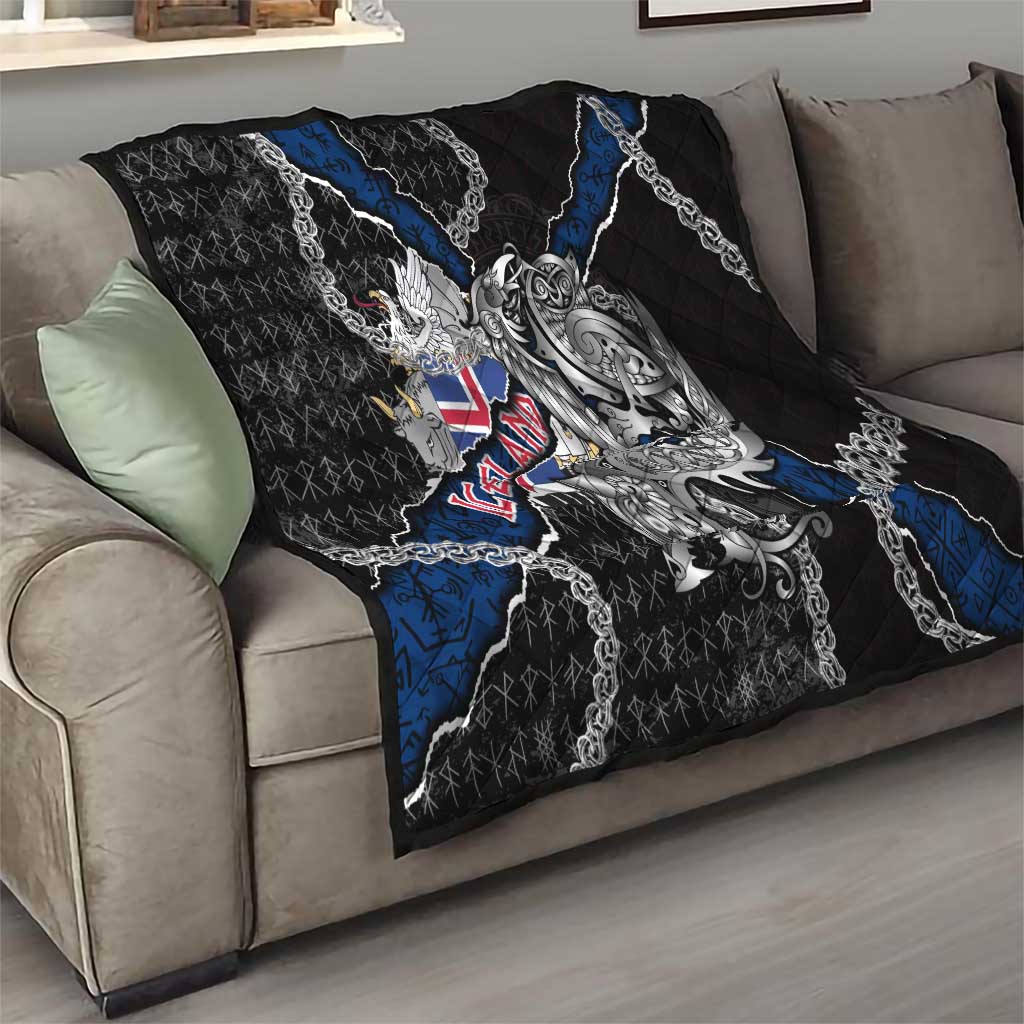 Iceland Vikings Quilt Nordic Lion Bound in Runes and Chains