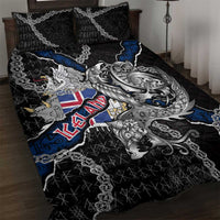 Iceland Vikings Quilt Bed Set Nordic Lion Bound in Runes and Chains
