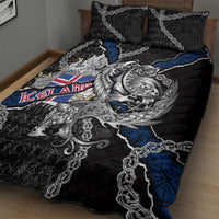 Iceland Vikings Quilt Bed Set Nordic Lion Bound in Runes and Chains