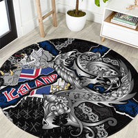 Iceland Vikings Round Carpet Nordic Lion Bound in Runes and Chains