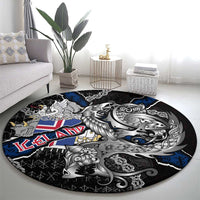 Iceland Vikings Round Carpet Nordic Lion Bound in Runes and Chains