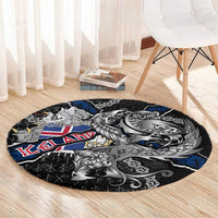 Iceland Vikings Round Carpet Nordic Lion Bound in Runes and Chains