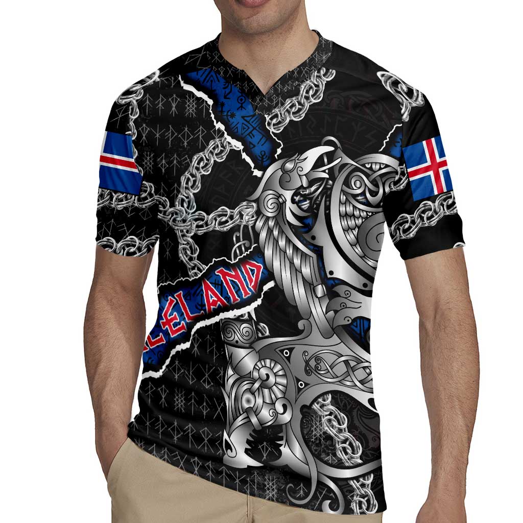 Personalized Iceland Vikings Rugby Jersey Nordic Lion Bound in Runes and Chains