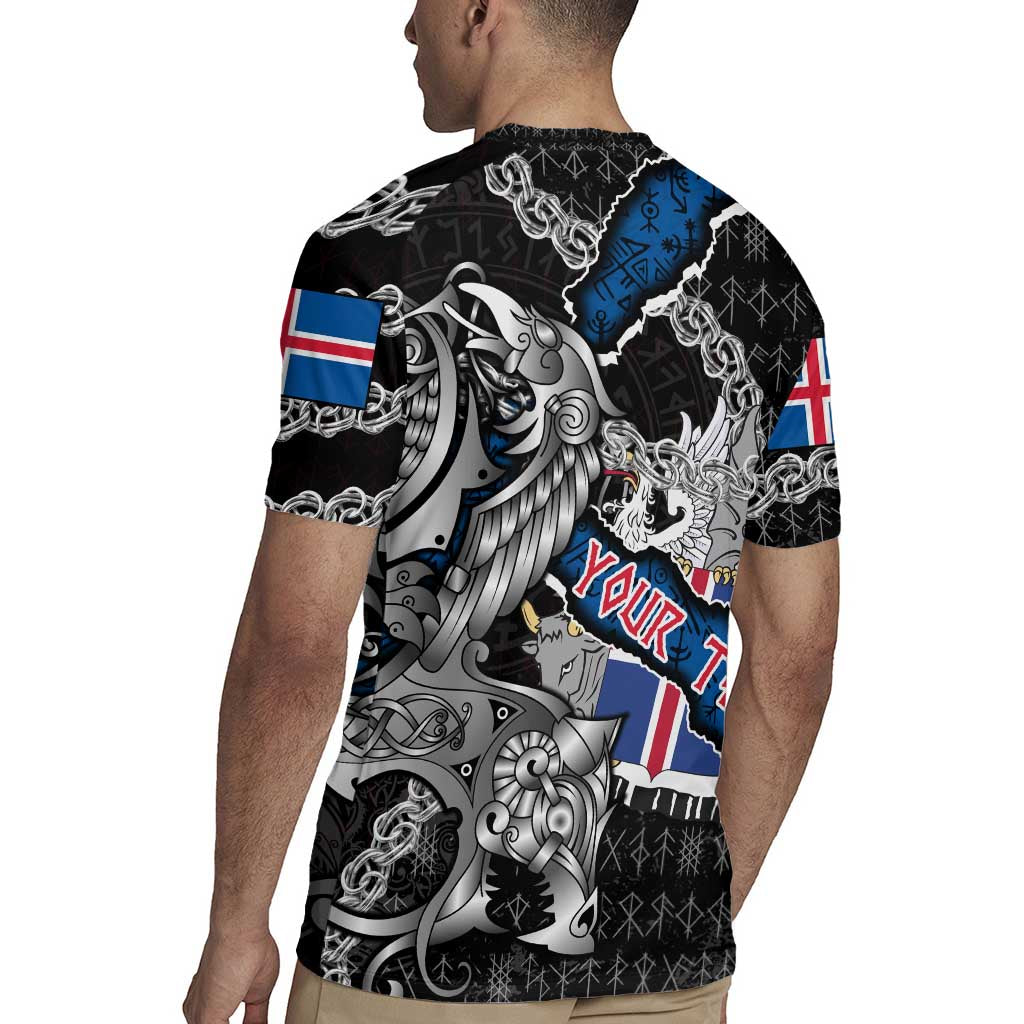 Personalized Iceland Vikings Rugby Jersey Nordic Lion Bound in Runes and Chains