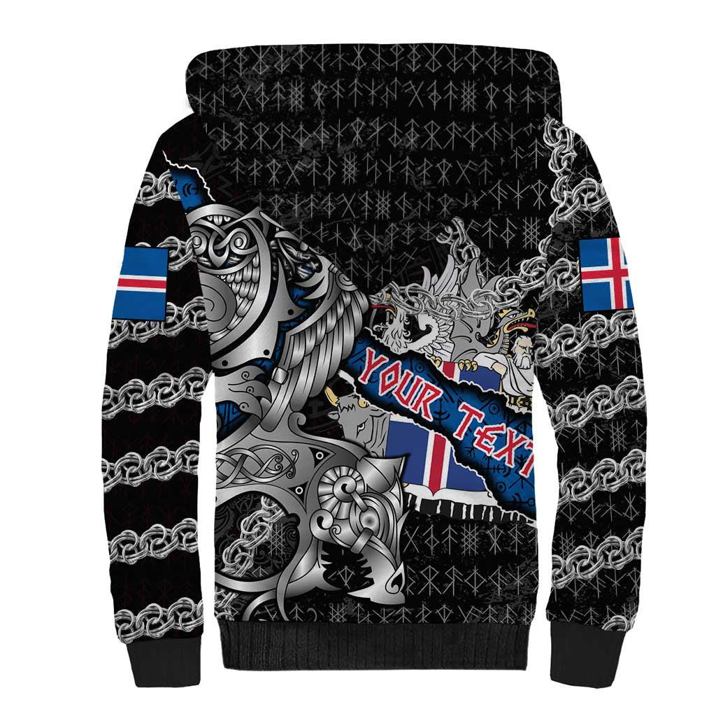 Personalized Iceland Vikings Sherpa Hoodie Nordic Lion Bound in Runes and Chains