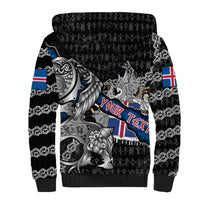 Personalized Iceland Vikings Sherpa Hoodie Nordic Lion Bound in Runes and Chains