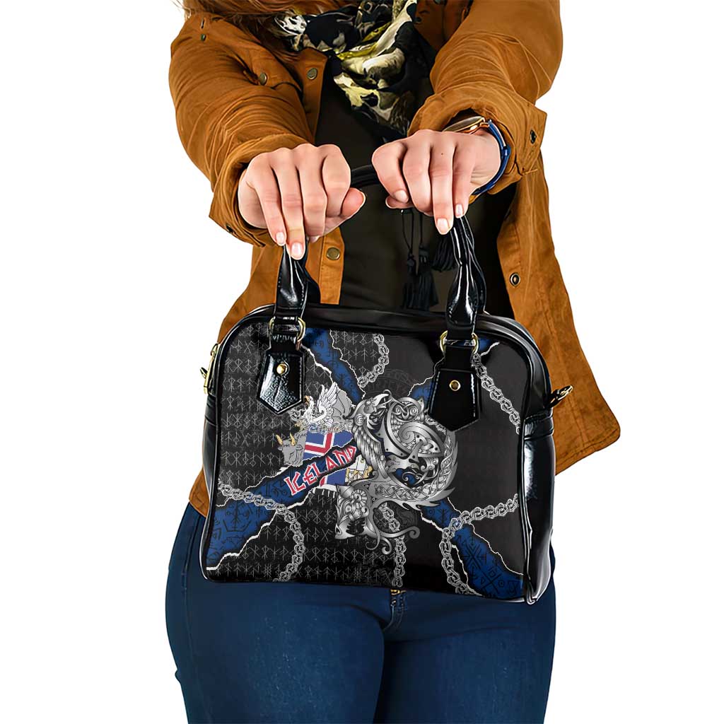 Iceland Vikings Shoulder Handbag Nordic Lion Bound in Runes and Chains
