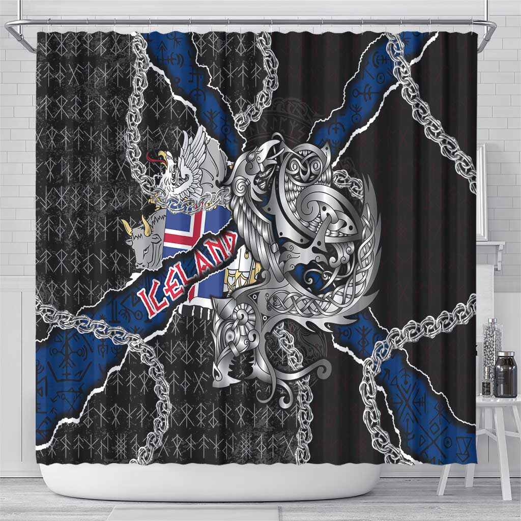 Iceland Vikings Shower Curtain Nordic Lion Bound in Runes and Chains