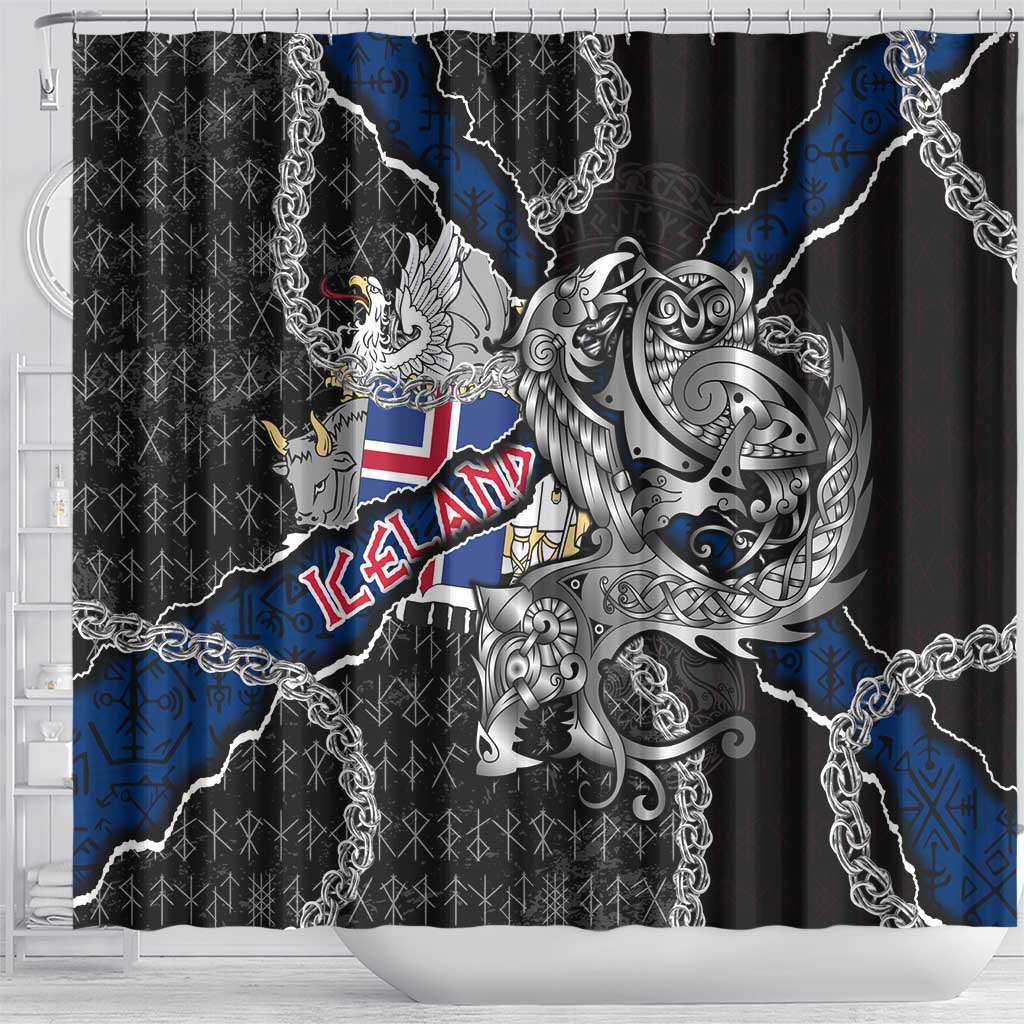 Iceland Vikings Shower Curtain Nordic Lion Bound in Runes and Chains